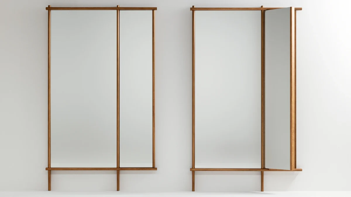 Bonaldo Isola freestanding mirror with side shelf ideal for entryway styling