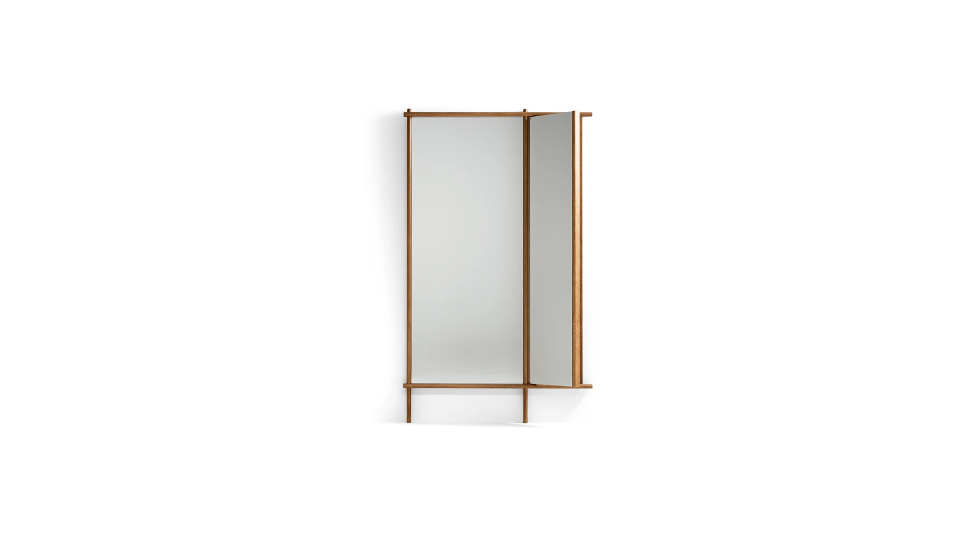 Bonaldo Isola mirror with slim metal frame and sculptural circular shelf at the base