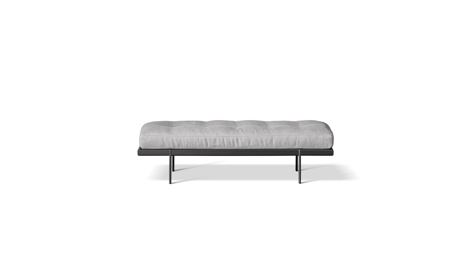 Bonaldo James Bench by Sergio Bicego with quilted padded seat upholstered in fabric or leather over cylindrical metal legs and removable covers