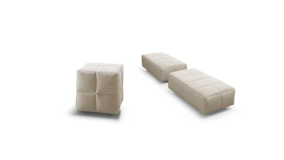 Contemporary Italian seating, Squaring bench and pouf by Bonaldo, Birmingham, Michigan.