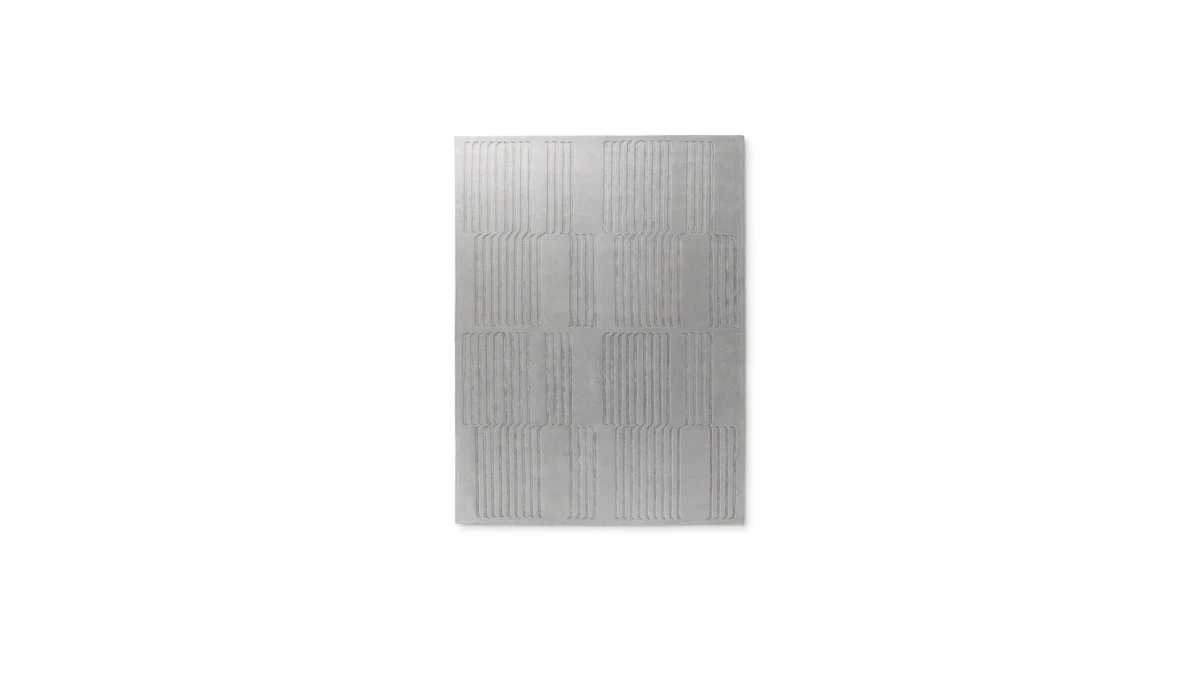 Bonaldo Tangeri rug in light grey wool‑Tencel blend with raised geometric relief pattern