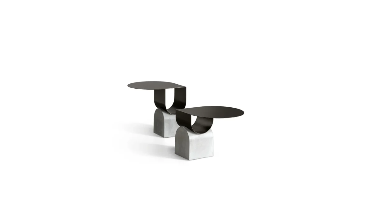 Bonaldo Vague coffee table with sculptural concrete base and raindrop-shaped metal top
