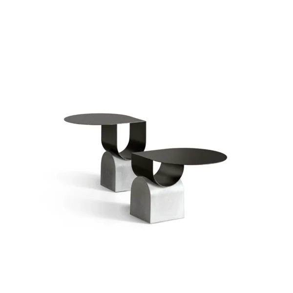 Bonaldo Vague coffee table with sculptural concrete base and raindrop-shaped metal top