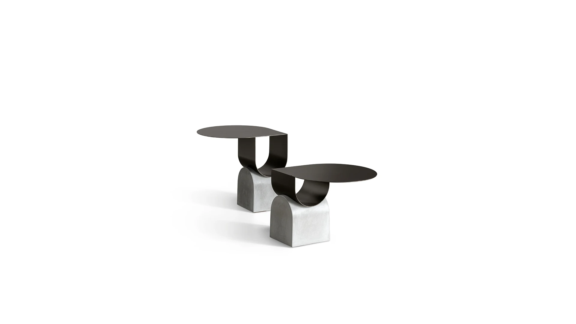 Bonaldo Vague coffee table with sculptural concrete base and raindrop-shaped metal top