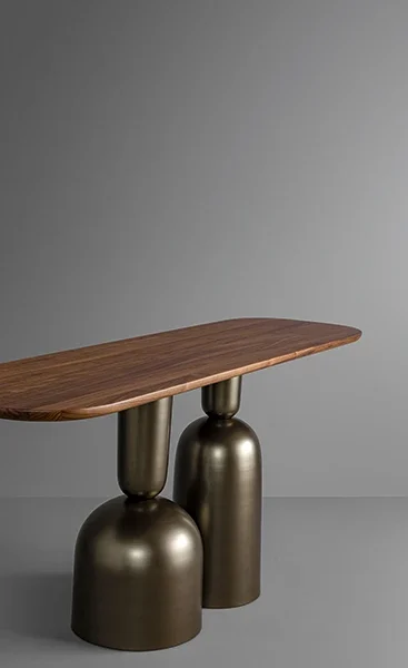 Bonaldo Cop Console table with elongated ceramic top and sculptural champagne-flute–inspired metal pedestal base