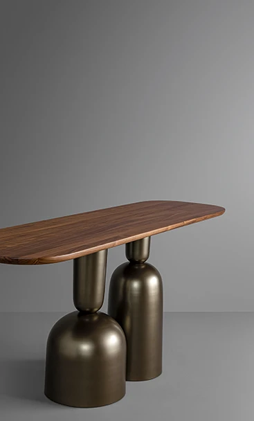 Bonaldo Cop Console table with elongated ceramic top and sculptural champagne-flute–inspired metal pedestal base