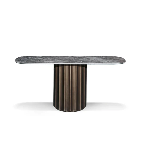 Bonaldo Dorian Console table with fluted cylindrical polyurethane base and oblong ceramic top