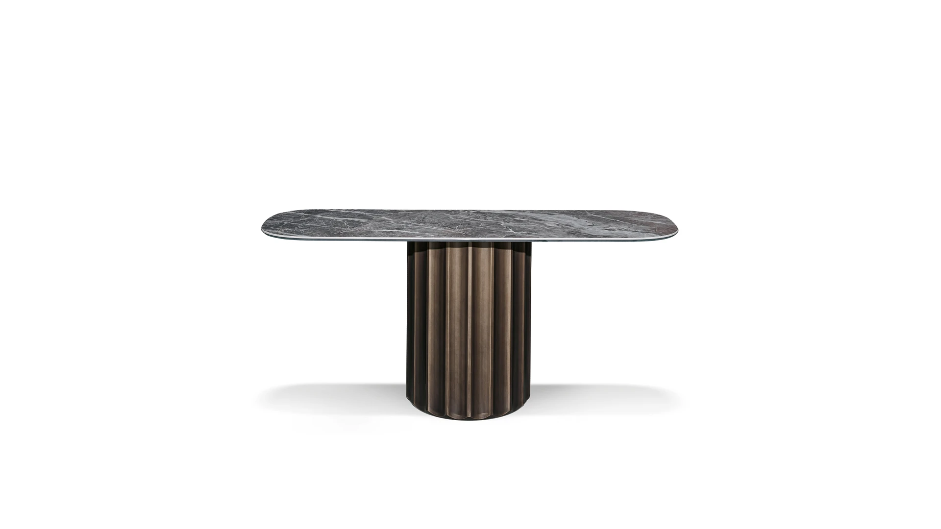 Bonaldo Dorian Console table with fluted cylindrical polyurethane base and oblong ceramic top