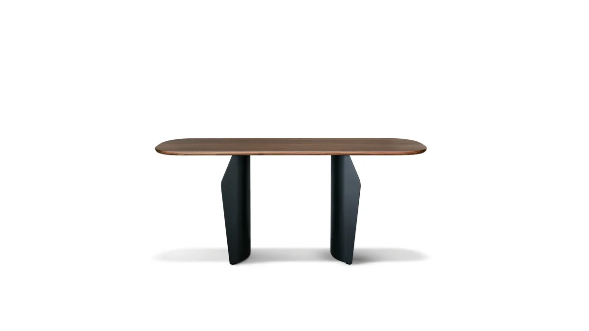 Bonaldo Flame Console with elongated ceramic or marble tabletop suspended on two flared metal legs