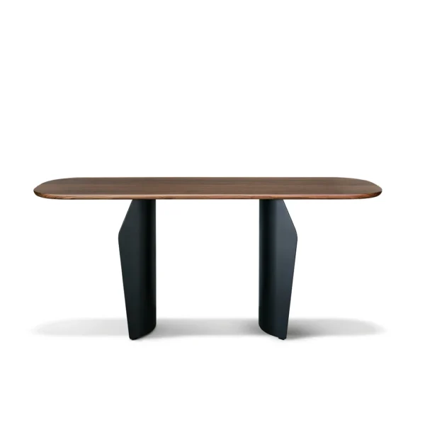 Bonaldo Flame Console with elongated ceramic or marble tabletop suspended on two flared metal legs
