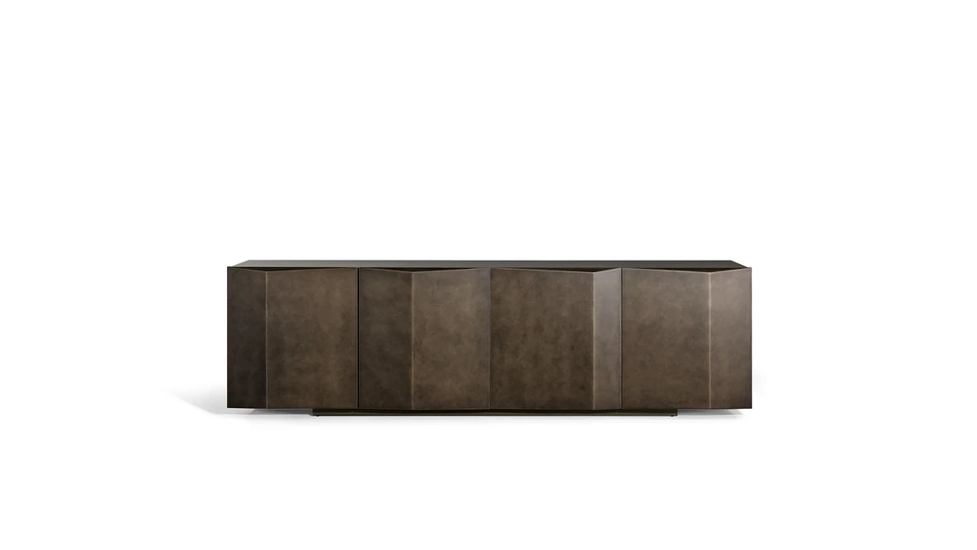 Bernese sideboard by Bonaldo with sleek matte lacquered wood finish and minimalist metal base.