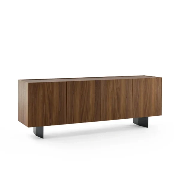 Bonaldo Outline sideboard by Mario Mazzer in Canaletto walnut veneer with inset ceramic or wood top and minimalist metal base.