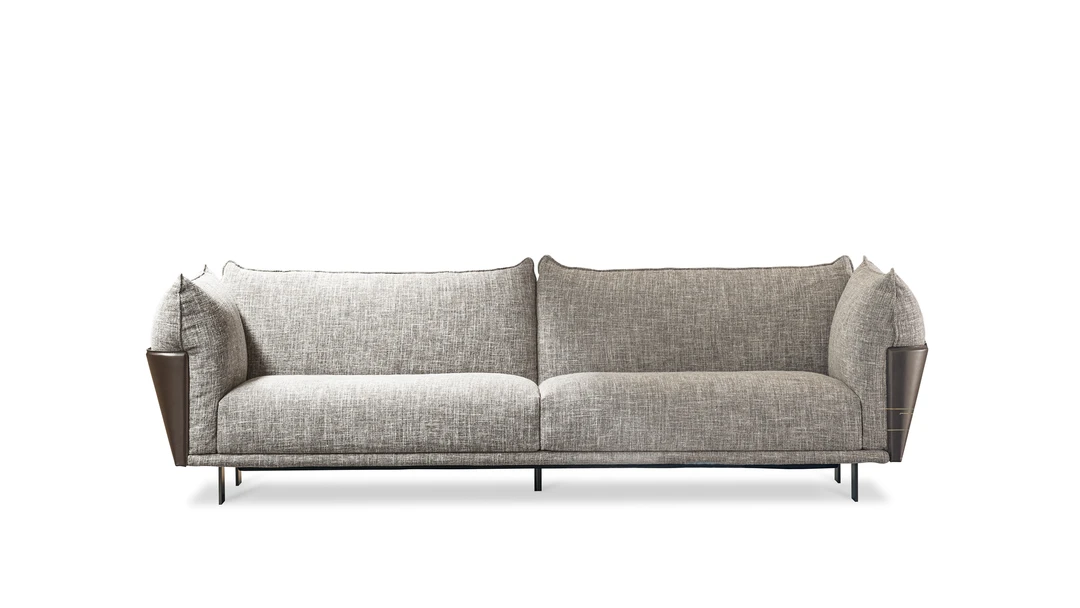Blend sofa by Bonaldo with emery leather perimeter and soft fabric upholstery, designed by Giuseppe Viganò.