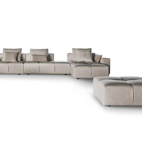 Bonaldo Bonamour modular sofa by Mauro Lipparini with plush back cushions, geometric volumes and fine pleated upholstery.