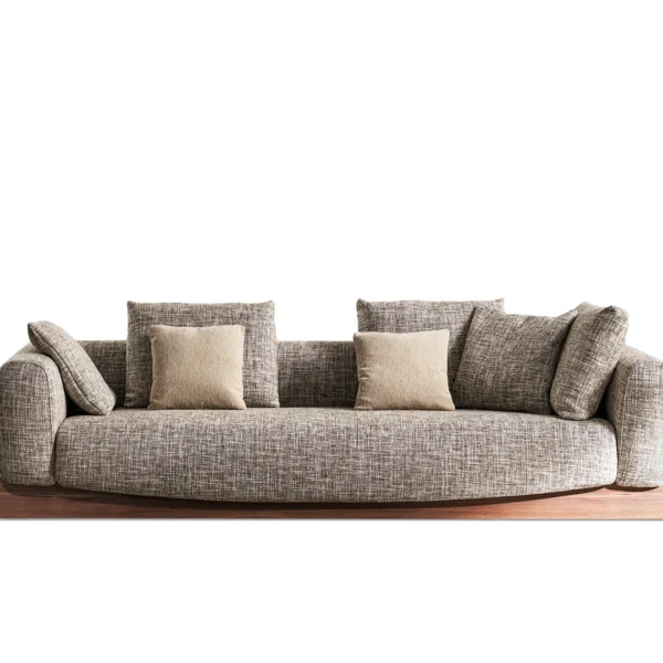 Bonaldo Boolean armchair with enveloping curved shell and solid walnut bridge‑style base