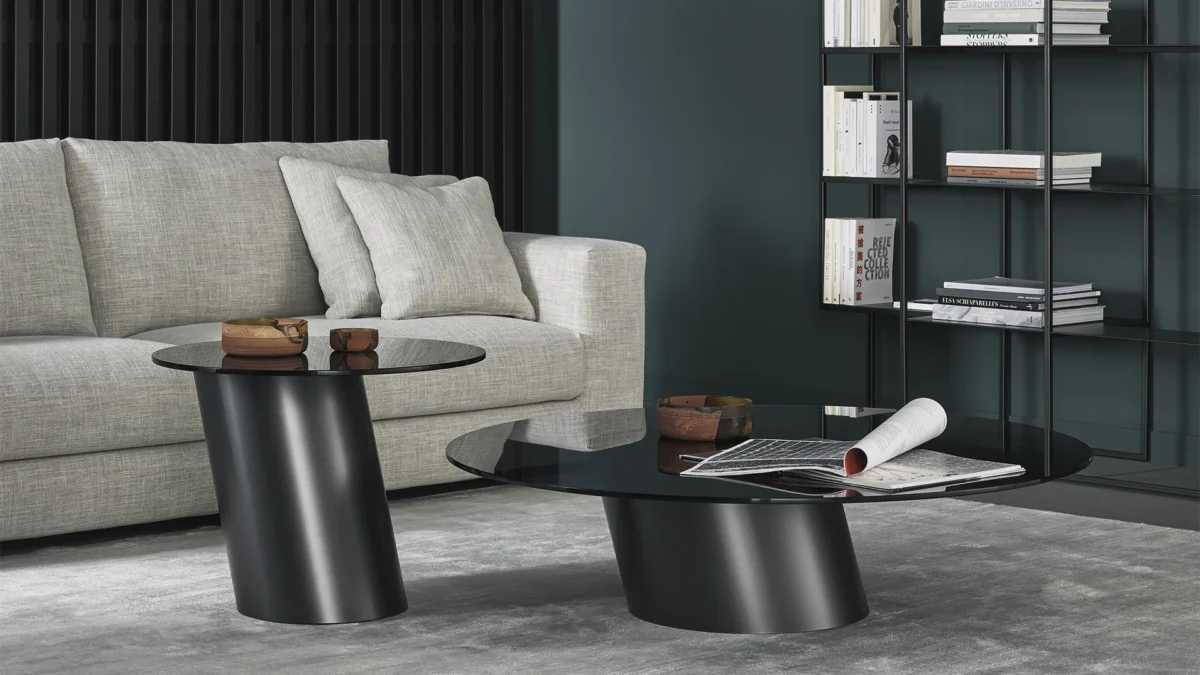 Superhiro sofa by Bonaldo with soft cushions and minimalist metal leg design.