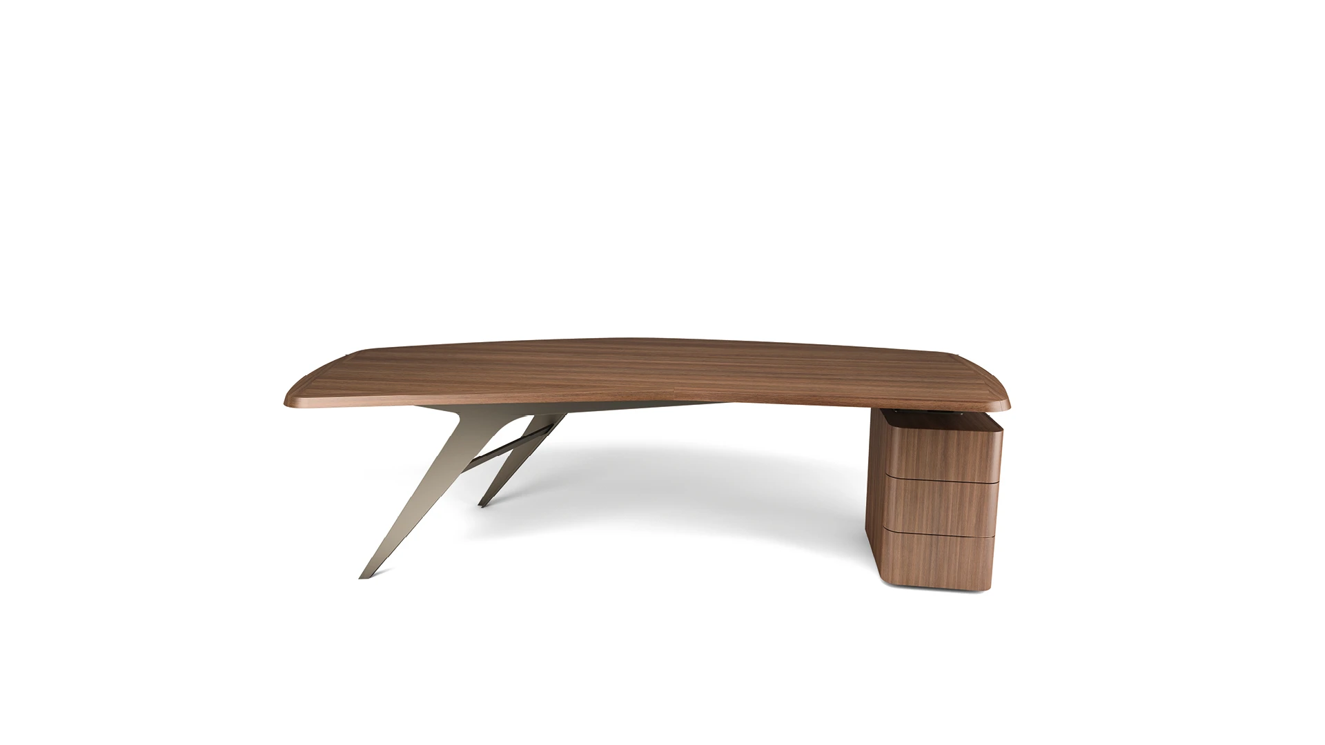 Luxury modern Italian executive desk Diver by Bonaldo with walnut top and bronze metal legs – featured in Royal Oak office