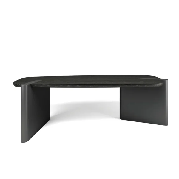 Bonaldo Flatiron executive desk in brushed coal oak with matte lead‑finish structural inserts and cable management slot