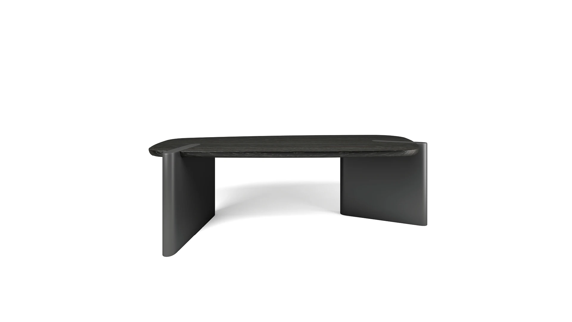 Bonaldo Flatiron executive desk in brushed coal oak with matte lead‑finish structural inserts and cable management slot