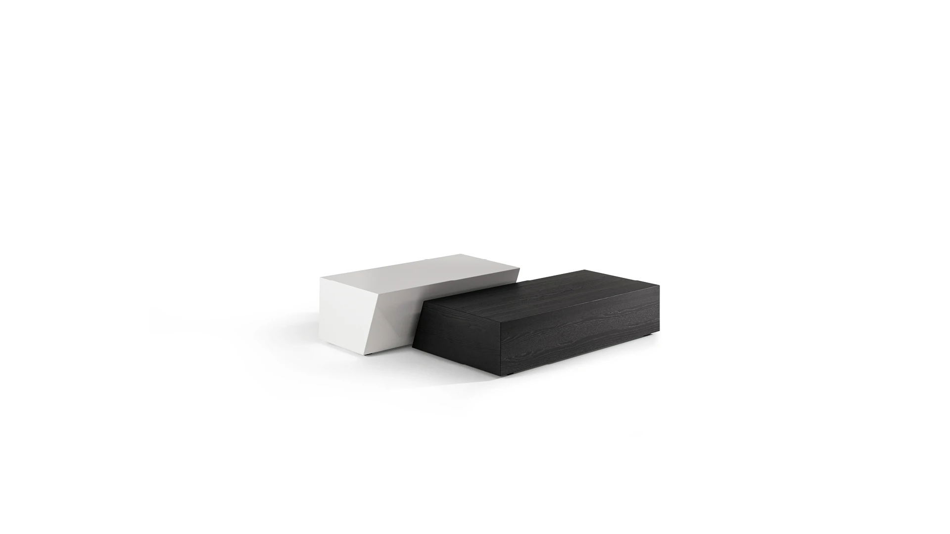 Bonaldo Litos low coffee table in coal ash veneer wood—monolithic trapezoidal design with no voids for sculptural minimalism