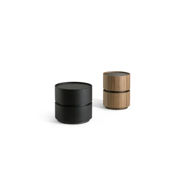 Modern Moneypenny nightstand by Bonaldo, crafted from brushed coal oak with lead lacquered wood base, offering a minimalist aesthetic.