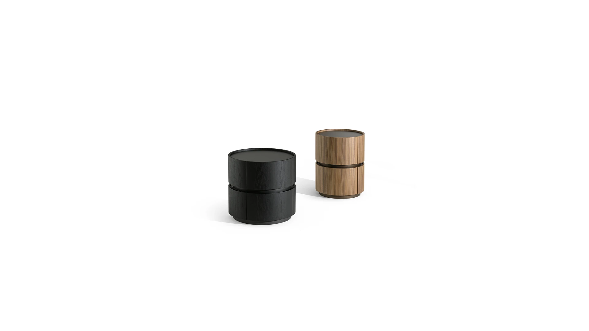 Modern Moneypenny nightstand by Bonaldo, crafted from brushed coal oak with lead lacquered wood base, offering a minimalist aesthetic.