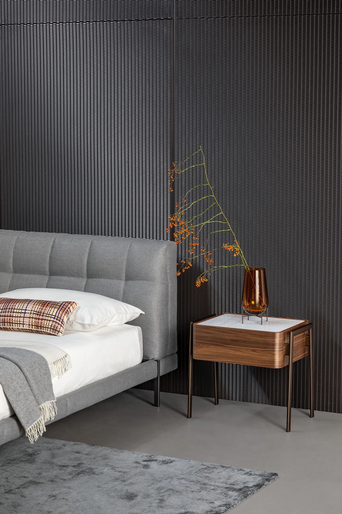 James Bench by Bonaldo, offering a harmonious blend of soft upholstery and sturdy metal base for versatile interior styling.
