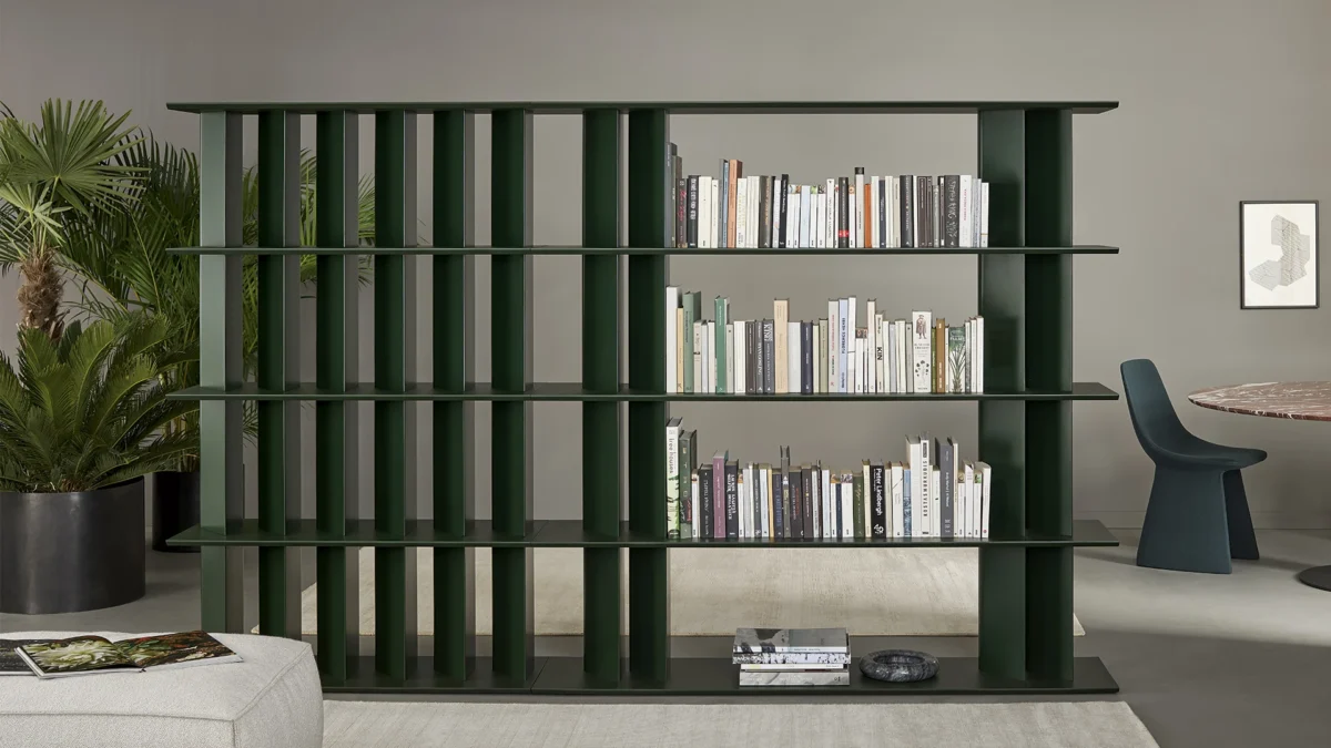 Bonaldo Dogma wall or partition bookshelf with varying upright spacing for visual interplay of light and shadow