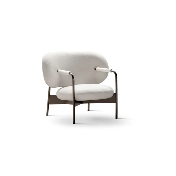 Bonaldo Cross Lounge Chair by Alain Gilles: exposed X‑shaped metal frame with oversized padded seat and backrest in fabric or leather.