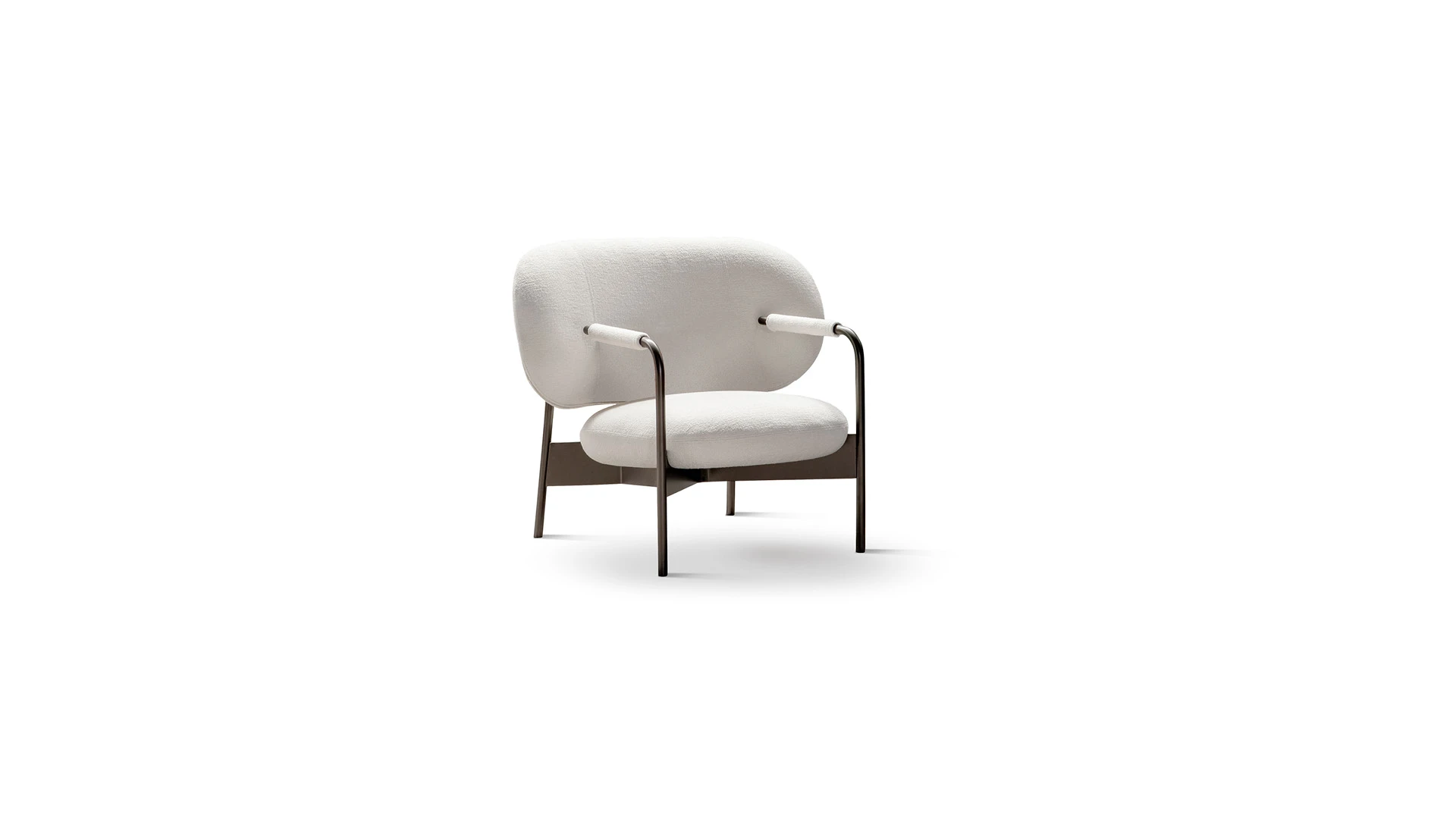 Bonaldo Cross Lounge Chair by Alain Gilles: exposed X‑shaped metal frame with oversized padded seat and backrest in fabric or leather.