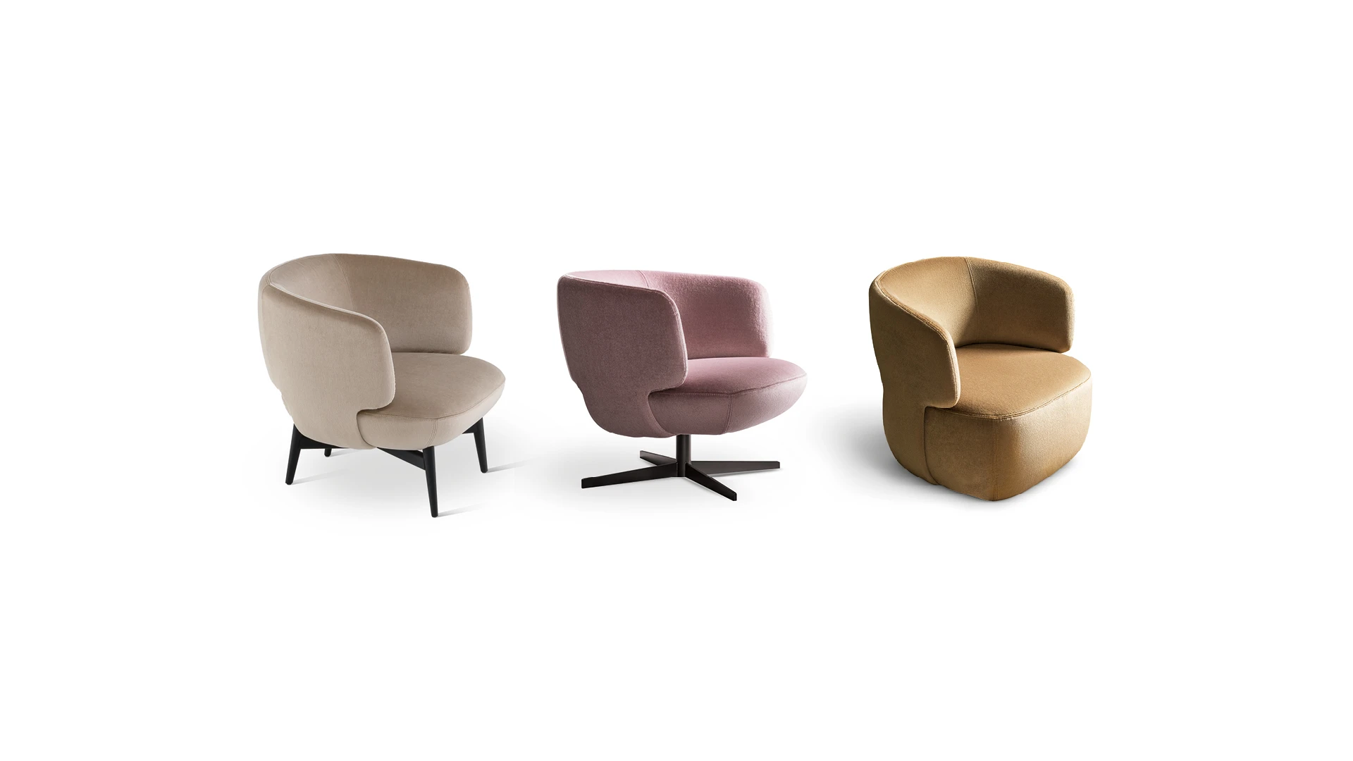 Bonaldo Doge armchair in cream boucle upholstery with enveloping flared shell and solid wood four‑leg base