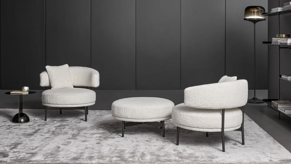 “Neuilly by Bonaldo designer lounge chair with curved backrest in Birmingham Michigan showroom”