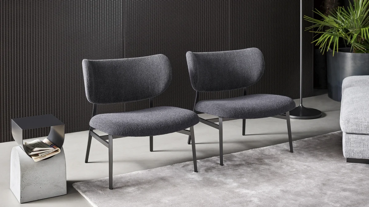 “Minimalist Noor lounge chair by Bonaldo presented in Royal Oak Michigan modern home display”