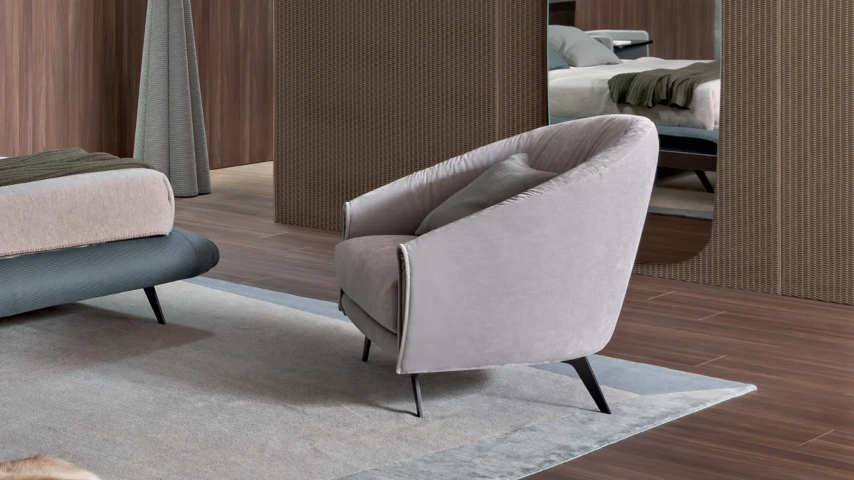 “Saddle armchair by Bonaldo luxury seating with leather upholstery at Troy Michigan showroom”