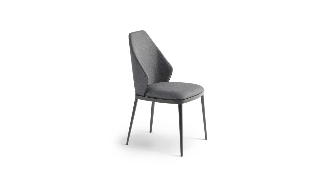 “Large My Way chair variant by Bonaldo with sculptural shell‑like backrest, padded seat, and subtly flared metal legs.”