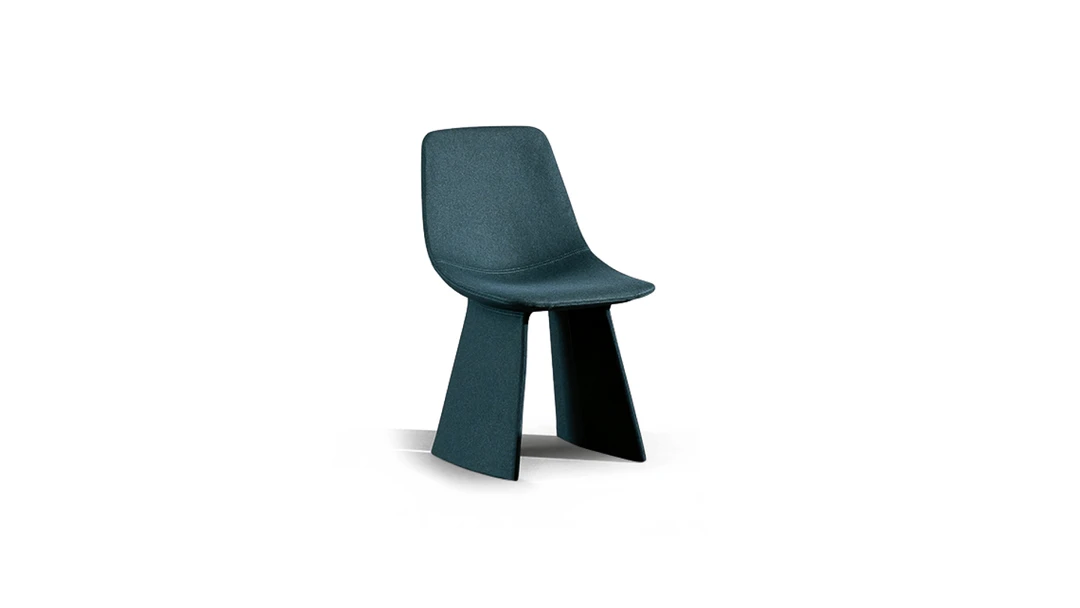 "Bonaldo Agea chair in teal fabric, with trunk‑like legs and comfortable seat shell in a cohesive material."