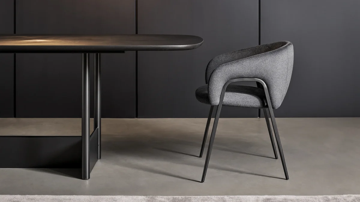 Alley chair by Bonaldo in black metal and neutral fabric – luxury interior