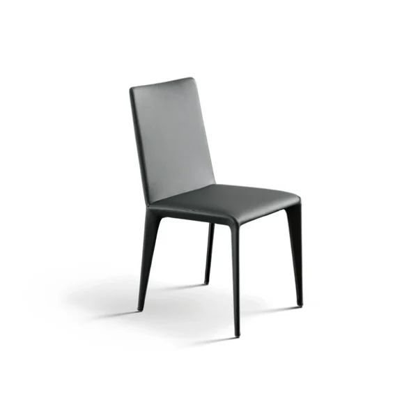 "Miss Filly chair in eco-leather with soft curves and contemporary styling on dark painted legs."
