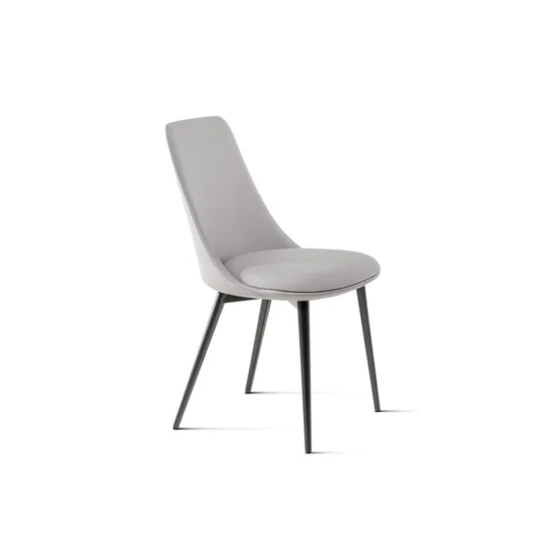 "Miss Record chair by Bonaldo with ergonomic design, soft upholstery, and subtle metal legs."