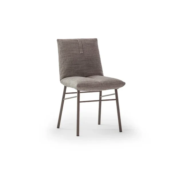 "Miss Pill Up chair by Bonaldo with tall cushioned back and armrests, ideal for office or dining."