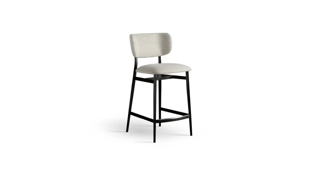 "Minimalist design Noor Too stool by Bonaldo with geometric lines and refined upholstery."