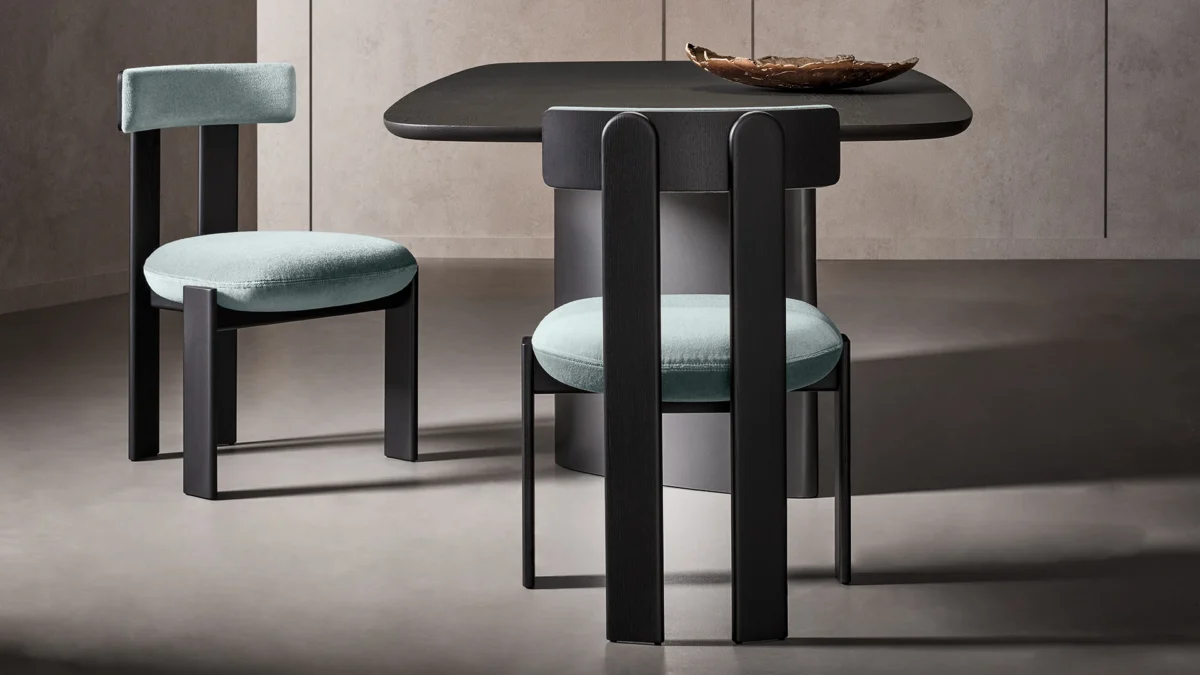 Pi Chair by Bonaldo with padded seat and slender metal base in matte finish
