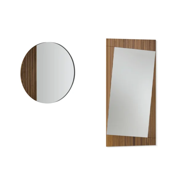Bonaldo Musa rectangular full-length mirror with ribbed canaletto walnut frame and tilted reflective surface