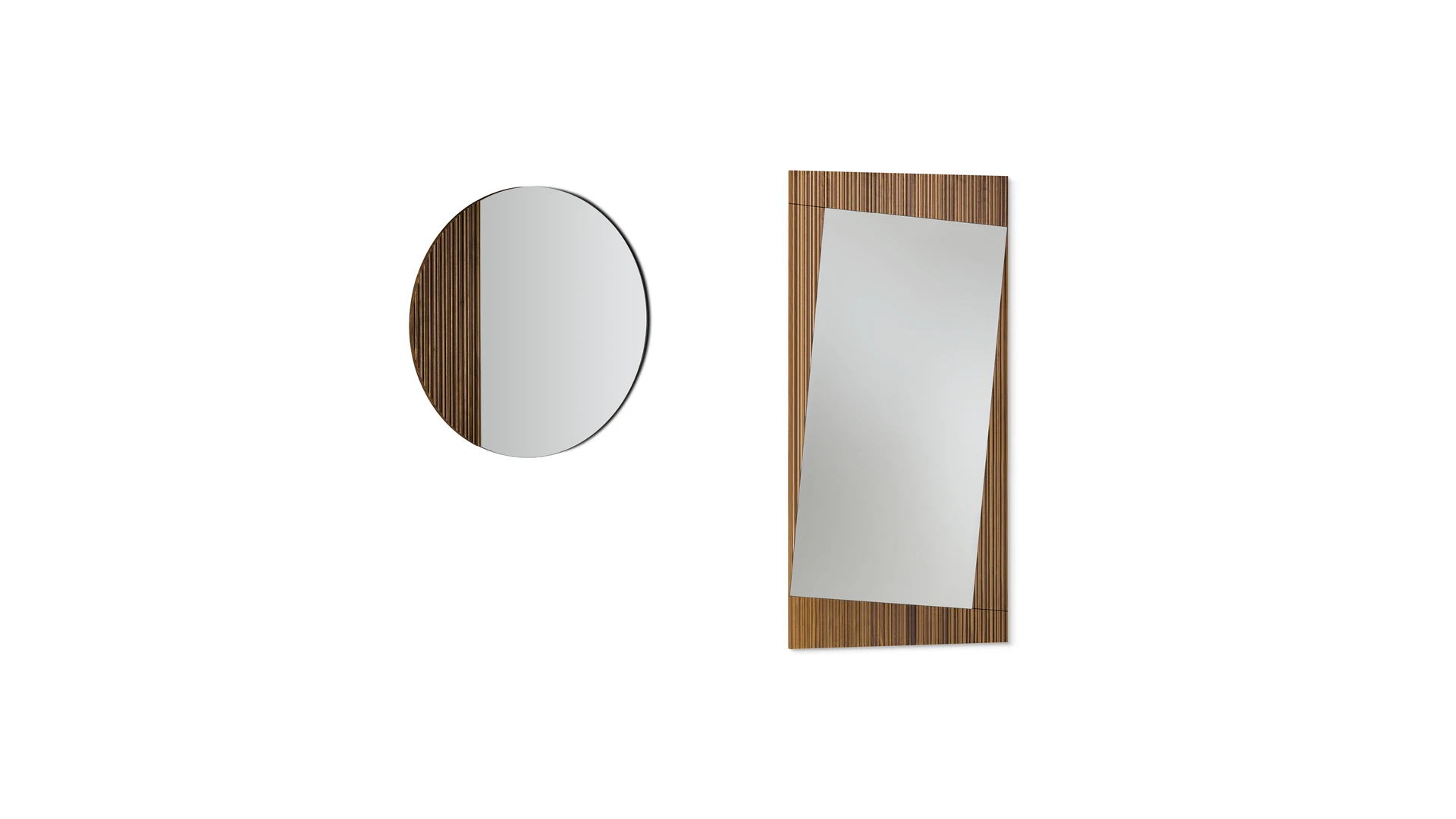 Bonaldo Musa rectangular full-length mirror with ribbed canaletto walnut frame and tilted reflective surface