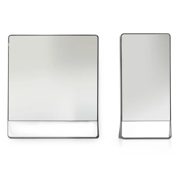 Bonaldo Narciso floor mirror with slim rounded-corner rectangular profile in anthracite metal, widening base support