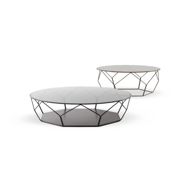 Bonaldo Arbor coffee table with sculptural curved-steel lattice base and round ceramic-inset top