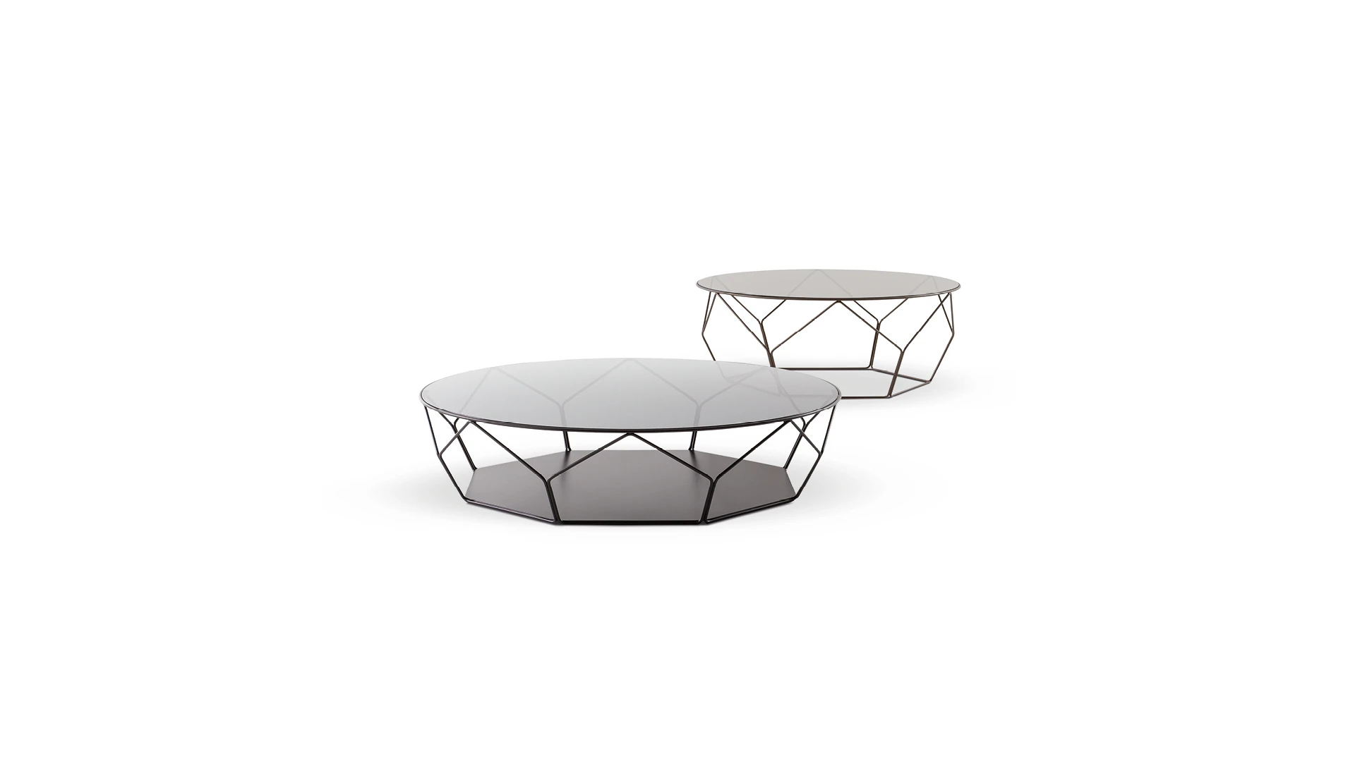 Bonaldo Arbor coffee table with sculptural curved-steel lattice base and round ceramic-inset top