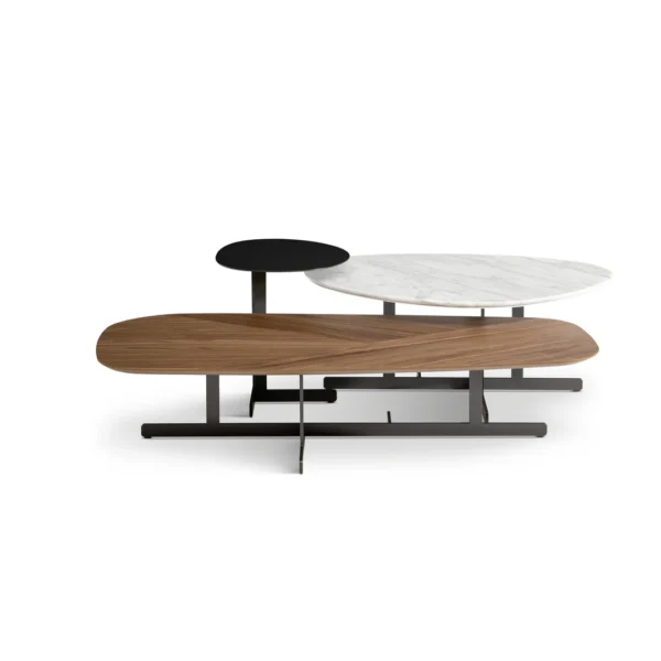 Bonaldo Fist coffee table featuring a rounded solid wood top perched on a strong cylindrical pedestal base in matte black finish