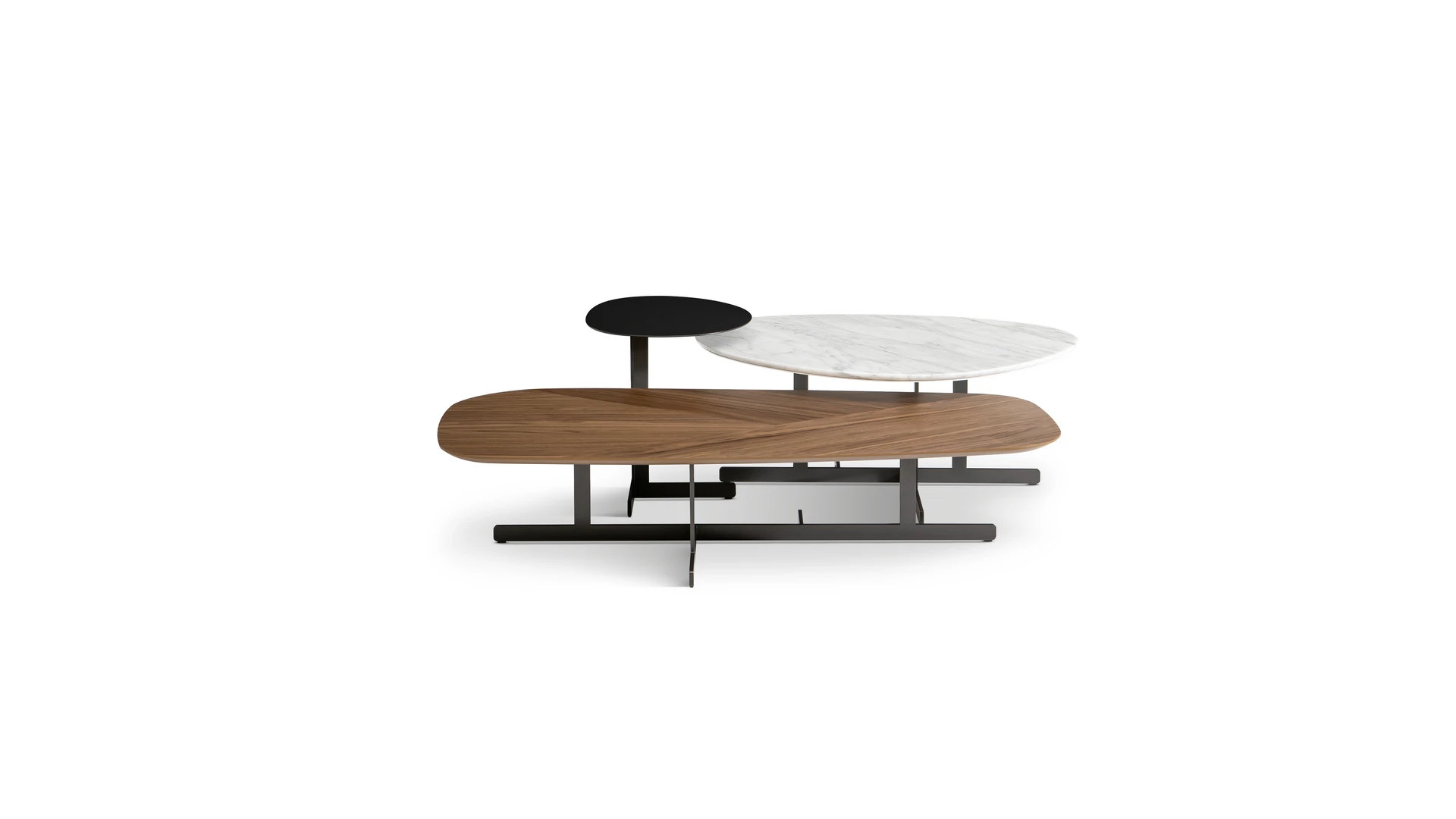 Bonaldo Fist coffee table featuring a rounded solid wood top perched on a strong cylindrical pedestal base in matte black finish