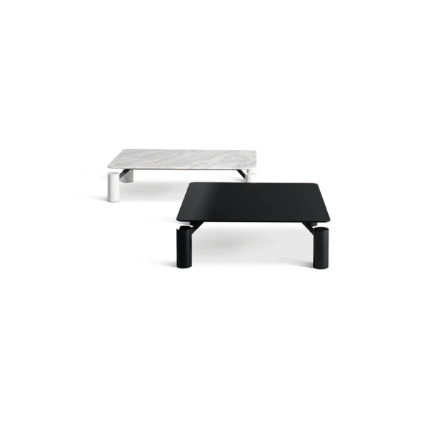 Bonaldo Magic coffee table with levitating marble top seemingly floating above cylindrical legs and hidden supports